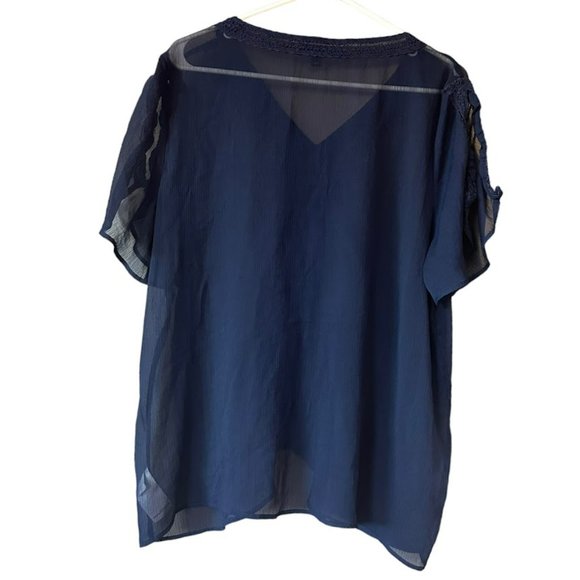 Banana Republic Navy Sheer Embroidered Blouse Womens XL - Picture 3 of 3